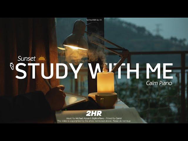 2-HOUR STUDY WITH ME | Calm Piano , Nature Sounds | Pomodoro 50-10 | Sunset