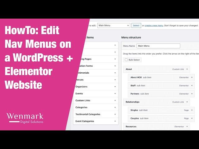 HowTo: Edit nav menus on a Wordpress + Elementor website