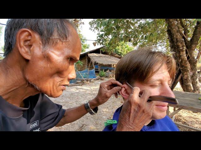 HAIRCUT on THAI RICE FARM by Mr. WANG (w/ bonus HOUSE TOUR!)  Ubon Ratchathani, THAILAND 4K