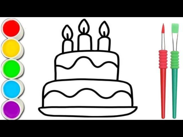 Beautiful Cake Drawing Painting Colouring for kids Toddlers | How to draw a cake easy step by step