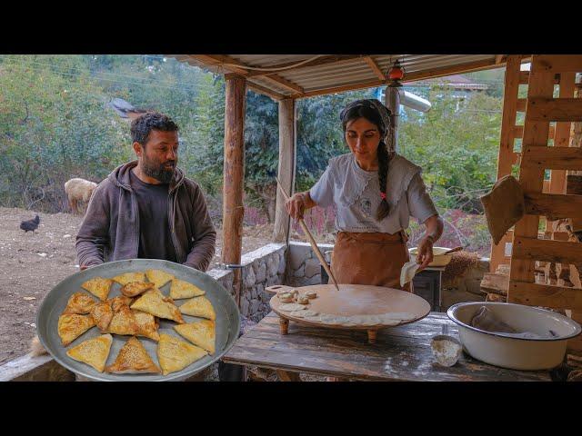 Daily Village Life in Family's Mountain Village Hut! We cooked Samsa with potatoes