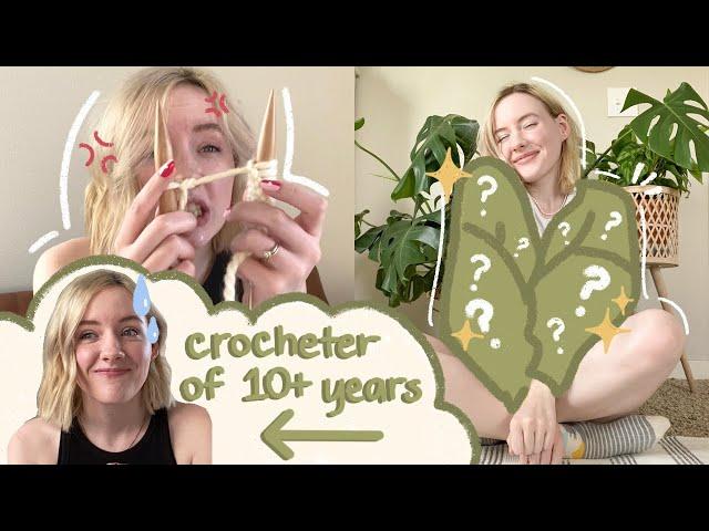 Crocheter attempts to KNIT for the first time | Knit With Me Vlog | Hayhay Crochet