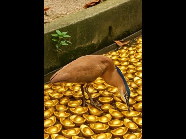 Malayan Night Heron&Gold ，黑冠麻鷺與金元寶#gold #元寶