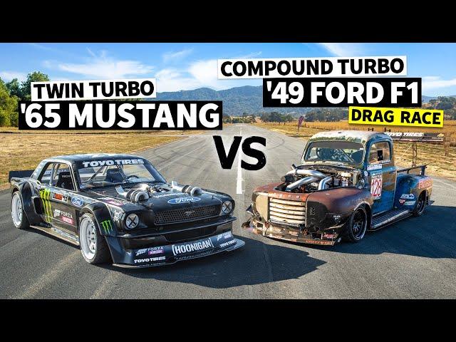 1,200hp Compound Turbo Diesel F100 vs Ken Block’s 1,400hp AWD Ford Mustang