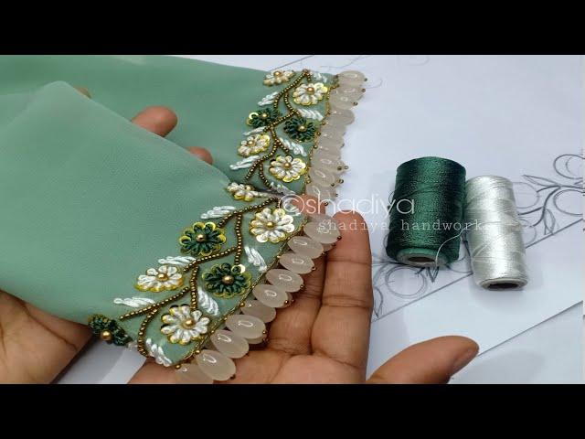 unique hand embroidery sleeve design with hangings|long french knot sleeves designs #lavangamstitch