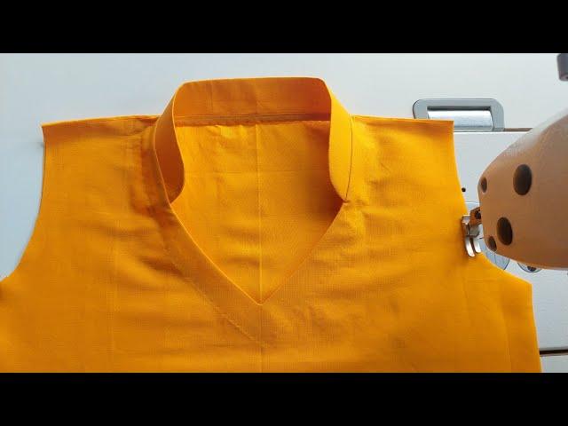 Easy Half Collar Neck Cutting And Sewing. Professional Tailoring