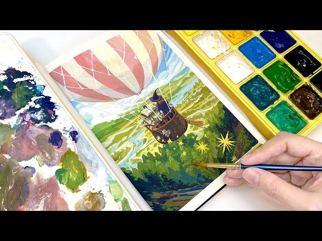 Relaxing Painting Video / Gouache Coloring & Painting / Paint with Me / Witch Painting Tutorial 🪄