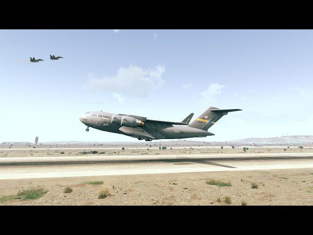 U.S. Air Force C-17 Globemaster III Attempts First Flight from Military Airport -in Arma3 Simulation