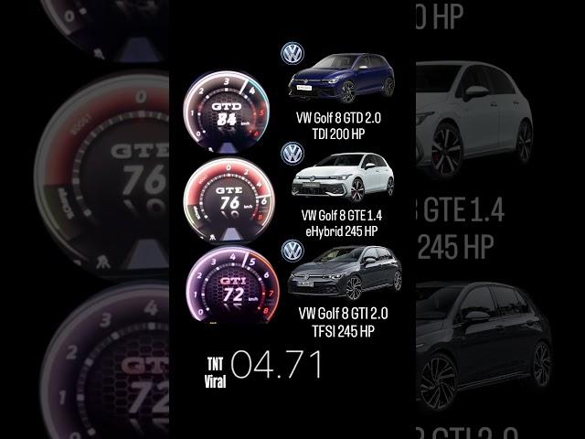 VW Golf 8 GTD 2.0 TDI 200 HP vs VW Golf 8 GTE 1.4 eHybrid 245 HP vs VW Golf 8 GTI 2.0 TFSI 245 HP