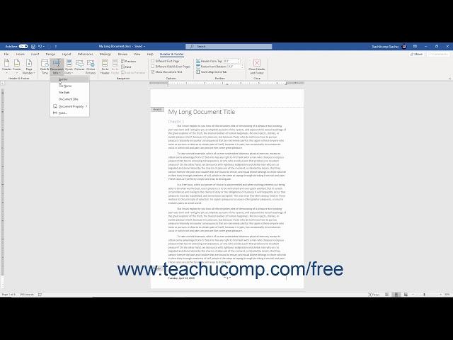 Word 2019 and 365 Tutorial Using Headers and Footers Microsoft Training