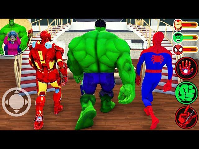 IRONMAN & HULK & SPIDERMAN Enter in Miss T House - Scary Teacher 3D