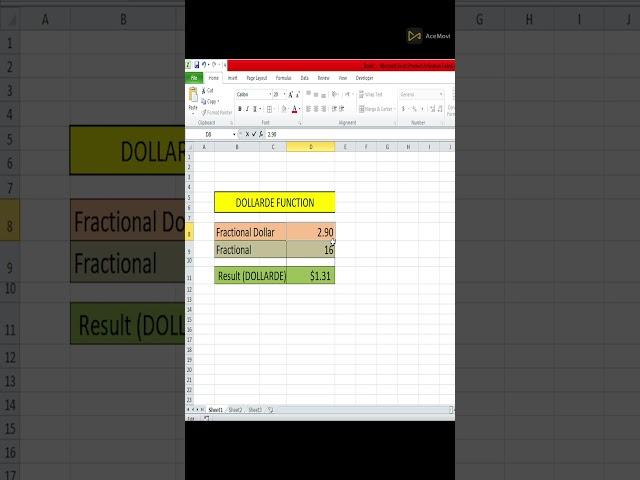 How to Used DOLLARDE Formula in ms Excel  | Design By Minhaj |