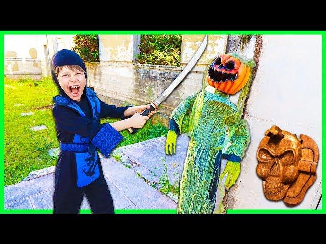 Ninja Attacks CREEPY HALLOWEEN PUMPKIN (Found Top Secret Clues Hidden Inside!)