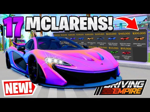 17 NEW Mclaren Cars & Update In Driving Empire!