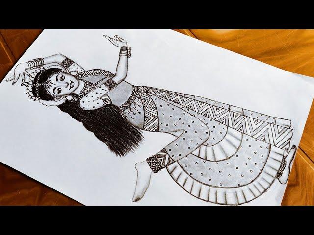 How to draw a girl with saree | Dancing girl drawing | girl drawing | saree drawing | dress drawing