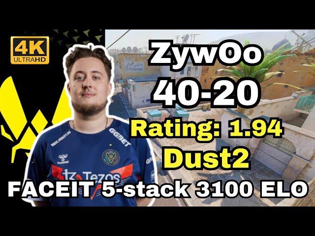 ZywOo (40-20) Rating:1.94 5-stack 3100ELO (Dust2) | Sep 22, 2024 #cs2 #pov