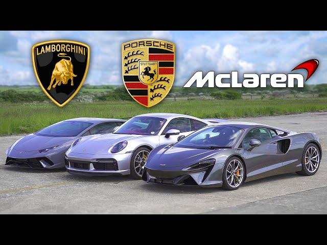 Wer ist schneller? Porsche 911 Turbo S vs. Lamborghini Huracán Performante vs. McLaren Artura