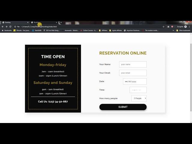 How to make booking form using html and css