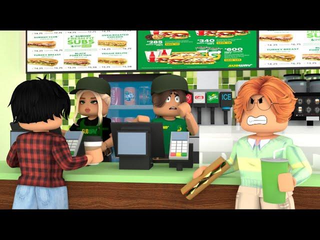 My Daughter's First JOB AT SUBWAY! *RUDE BOSS! HER STALKER SHOWS UP?* VOICE Roblox Bloxburg Roleplay