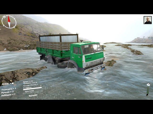 КамаЗ 5320 бортовой вез бытовку через Китай Каньон и застрял.SpinTires.