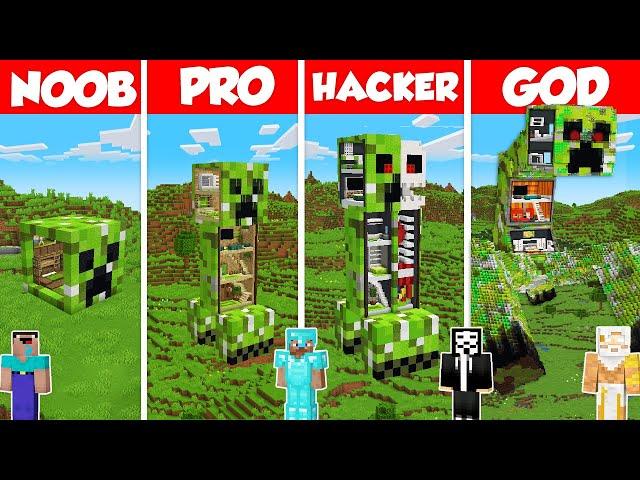 Creeper Statue Build Battle Challenge - Noob vs Pro vs Hacker vs God - Minecraft Animation