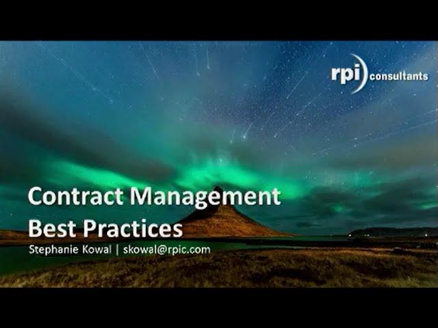 RPI Consultants - Contract Management: Best Practices
