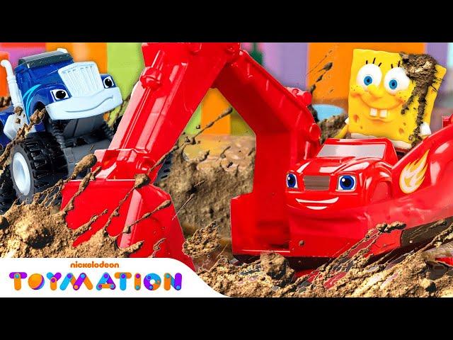 Blaze Saves SpongeBob & Ninja Turtles From Crusher's Mudslide! | Toymation City