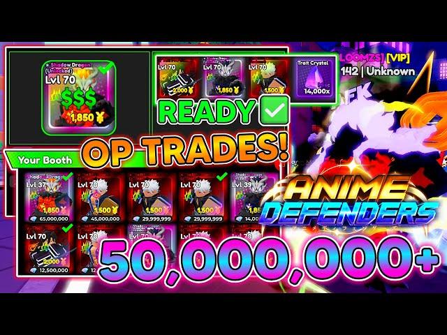 ANIME DEFENDERS! HUGE W TRADES! I GOT 50,000,000 GEMS PROFIT! OVERPAY TRADES In Anime Defenders