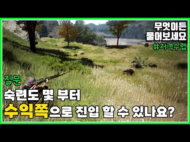 숙련도 몇 부터 수익쪽으로 진입 할 수 있나요?#저격수렵#무엇이든물어보세요#검은사막#BDO#숙련도#생활#수렵#만두집아들