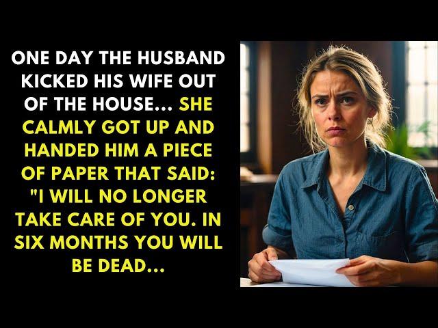 ONE DAY THE HUSBAND KICKED HIS WIFE OUT OF THE HOUSE... SHE CALMLY GOT UP AND HANDED HIM A PIECE...