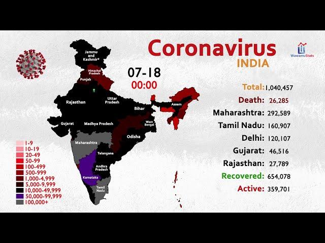 How India Reached 1 Million COVID-19 Cases in 4 Months (Map Timelapse)