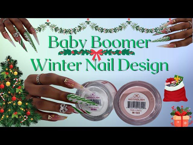 Stiletto Baby Boomer Xmas Nail Design