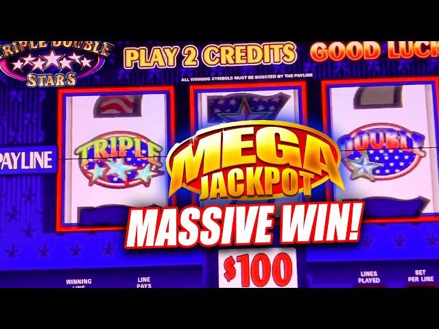 TRIPLE DOUBLE DIAMOND STARS SLOT MACHINE IN HIGH LIMIT ROOM  MASSIVE JACKPOT WINNER!