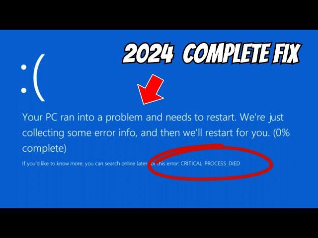 How To Fix "Critical Process Died Error " on Windows 10/11 BLUE Screen Error 2024