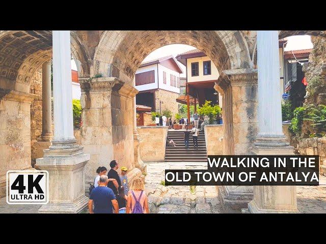 Antalya Hadrian Gate | ASMR Walking in Old Town | Turkey 2023 | 4K UHD