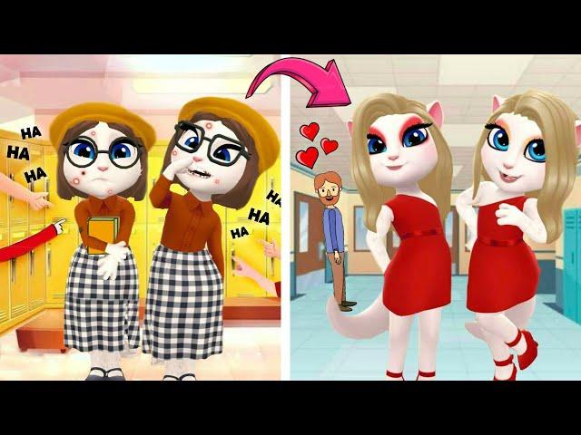 Twins in College! How to Be Popular in College ||My Talking Angela 2