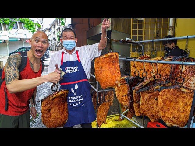 UNIQUE Street Food in Malaysia - SUPER CRISPY PORK BELLY + CHINESE CHAR SIU BBQ PORK IN KUALA LUMPUR