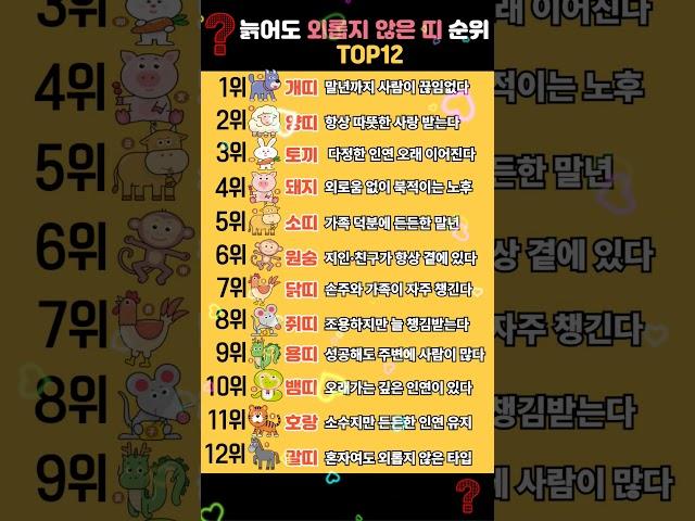늙어도 외롭지 않은 띠 순위 TOP12