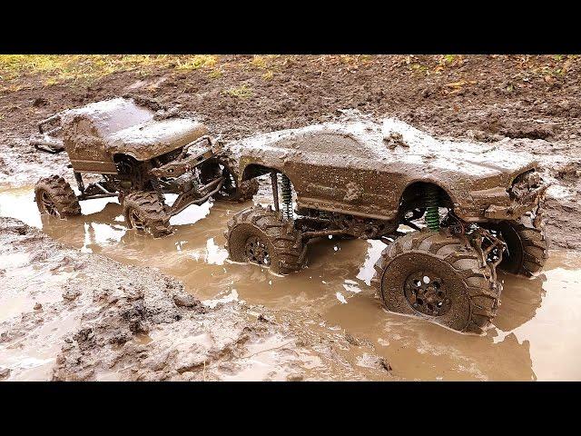 RC ADVENTURES - MUD TRUCKS in a BoG RACE - "Monster MUD-STANG" vs "FRANKENSTEiN"