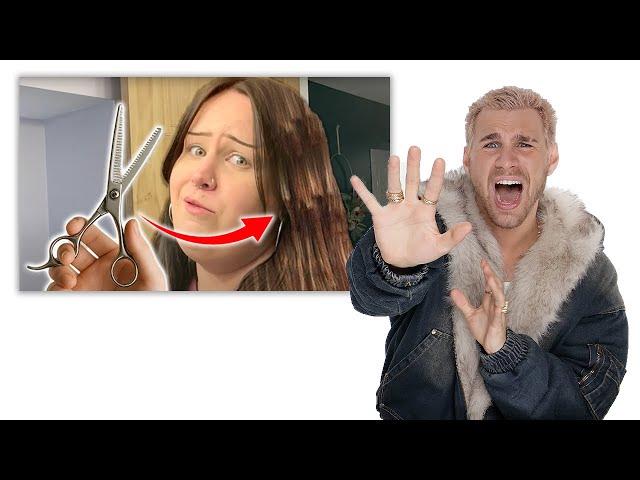 Hairdresser Reacts To People RUINING Their Hair With Thinning Scissors