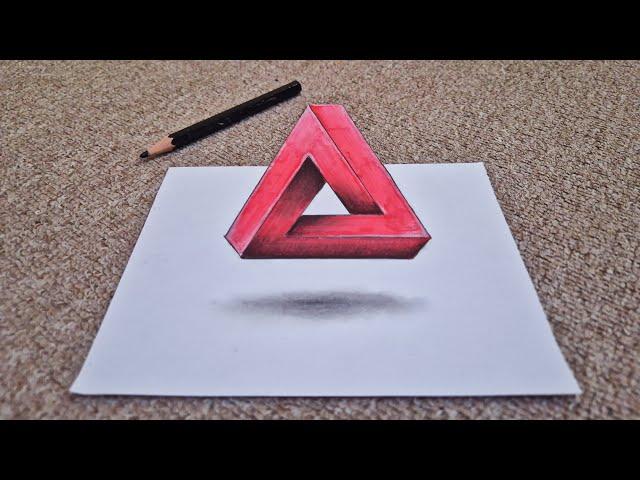 3d drawing impossible triangle on paper for beginner