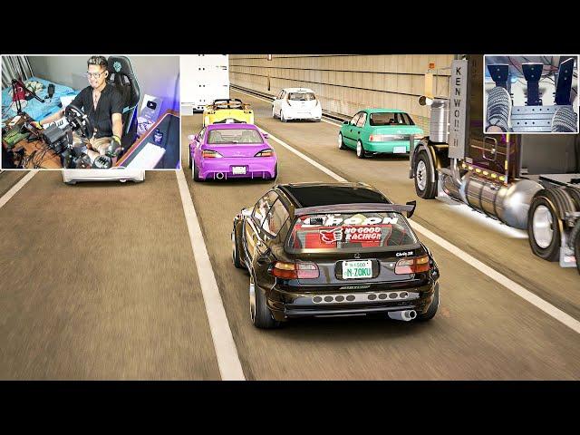 CONVOY HONDA CIVIC EG6 & MAZDA RX-7 & SILVIA S14 | STEERING WHEEL + PEDAL CAM | ASSETO CORSA