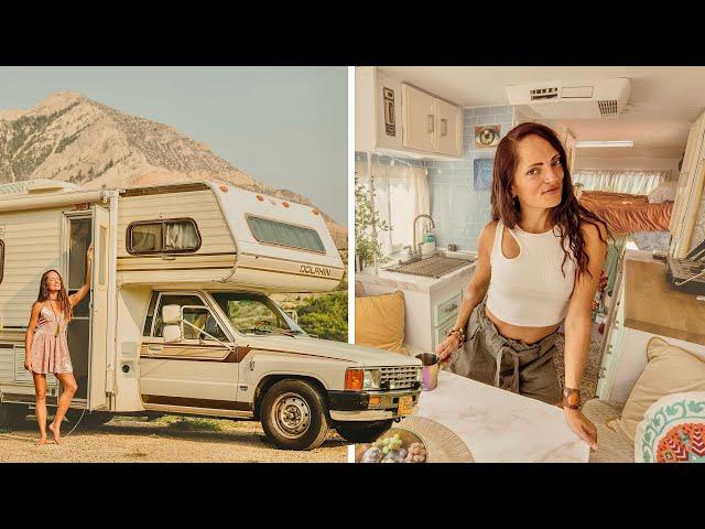 TINY HOME TOUR | Solo Female turns Vintage RV into Modern House for OFF-GRID LIVING