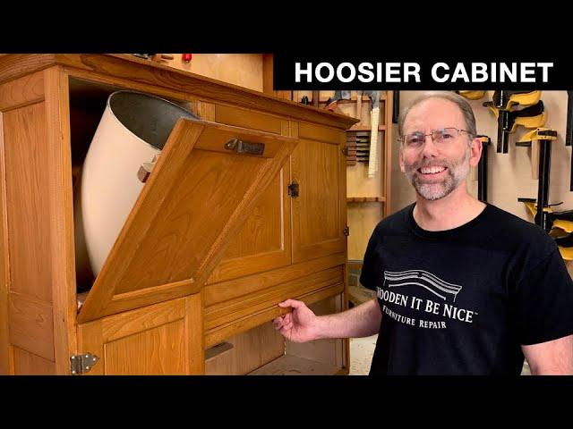 Hoosier Cabinet Repair Showing New Brass Hardware & a Woodworking Lesson by Fixing Furniture