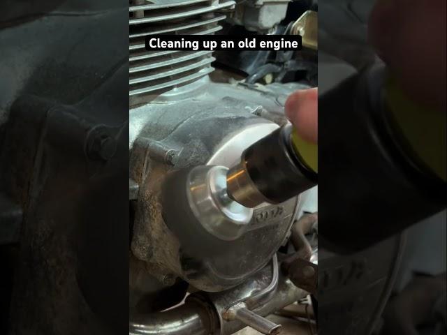 Cleaning up a motorcycle engine with a wire wheel. #motorcycle #restoration