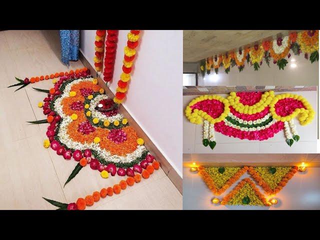 Diwali Flower Rangoli designs | Flower Border Rangoli design Ideas