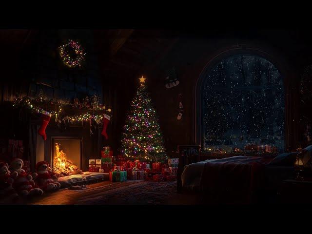 Relaxing Christmas Cottage️Fireplace & Winter Snowstorm Sounds for Deep Rest