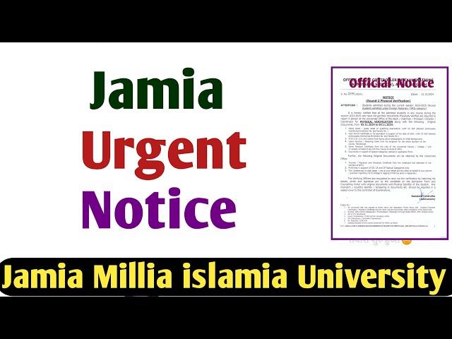 Jamia Urgent Notice For Students 2024 Jamia Millia Islamia admission 2024 JMI University Jamia Form