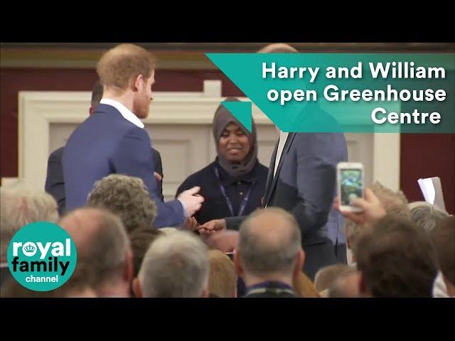 Prince Harry and Prince William open the Greenhouse Centre by cutting the ribbon together