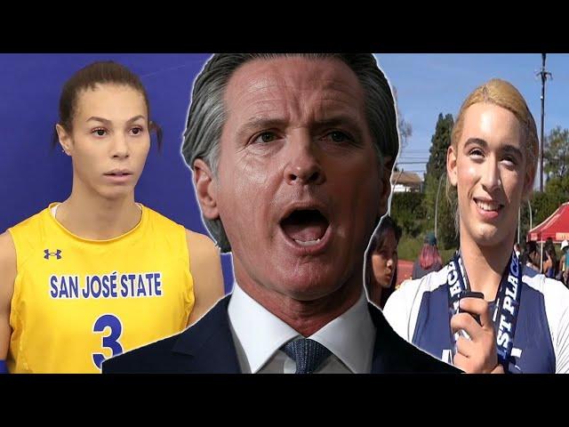 Cali Gov Gavin Newsom gives SHOCKING answer when CONFRONTED on TRANSGENDERS INVADING women's sports!